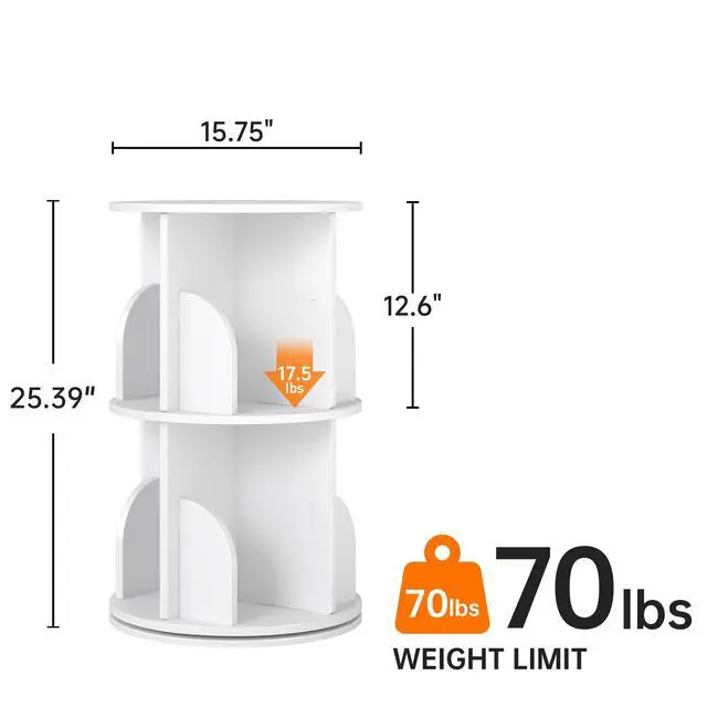 Alt view image 2 of 6 - Rotating Bookshelf, 360 Display Spinning Bookcase, Corner Bookshelf, Floor Standing Revolving Bookcase Storage Rack, Narrow Book Shelf Organizer for Small Space, Bedroom, Office (2 Tier, 25.6" H)