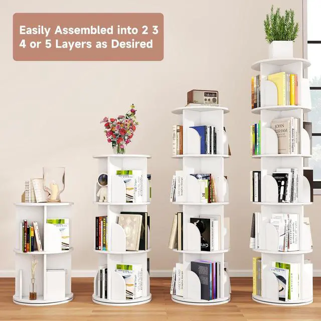Alt view image 4 of 6 - Rotating Bookshelf, 360 Display Spinning Bookcase, Corner Bookshelf, Floor Standing Revolving Bookcase Storage Rack, Narrow Book Shelf Organizer for Small Space, Bedroom, Office (2 Tier, 25.6" H)