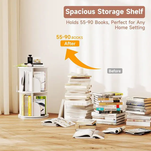 Alt view image 5 of 6 - Rotating Bookshelf, 360 Display Spinning Bookcase, Corner Bookshelf, Floor Standing Revolving Bookcase Storage Rack, Narrow Book Shelf Organizer for Small Space, Bedroom, Office (2 Tier, 25.6" H)