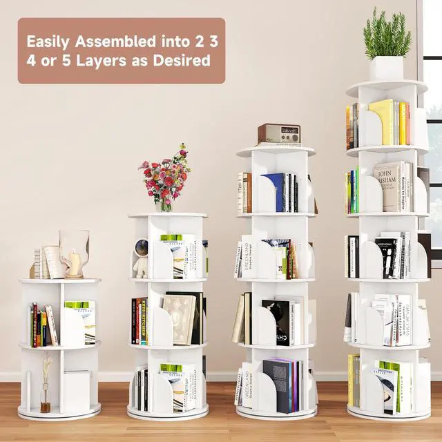 Alt view image 5 of 6 - Rotating Bookshelf, 360 Display Spinning Bookcase, Corner Bookshelf, Floor Standing Revolving Bookcase Storage Rack, Narrow Book Shelf Organizer for Small Space, Bedroom, Office (5 Tier, 62.2" H)