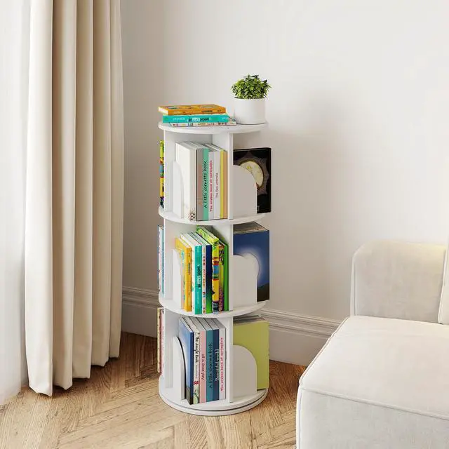 Main image of Rotating Bookshelf, 360 Display Spinning Bookcase, Corner Bookshelf, Floor Standing Revolving Bookcase Storage Rack, Narrow Book Shelf Organizer for Small Space, Bedroom, Office (3 Tier, 37.8" H)
