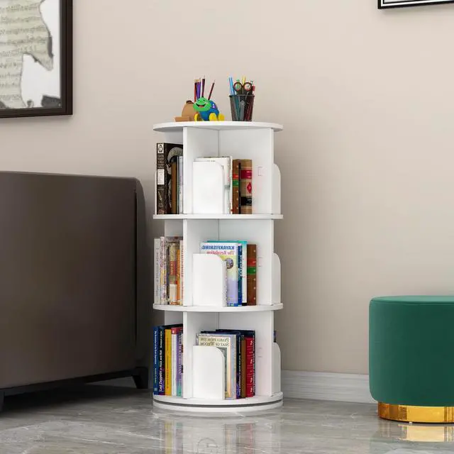Alt view image 3 of 6 - Rotating Bookshelf, 360 Display Spinning Bookcase, Corner Bookshelf, Floor Standing Revolving Bookcase Storage Rack, Narrow Book Shelf Organizer for Small Space, Bedroom, Office (3 Tier, 37.8" H)