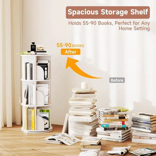 Alt view image 5 of 6 - Rotating Bookshelf, 360 Display Spinning Bookcase, Corner Bookshelf, Floor Standing Revolving Bookcase Storage Rack, Narrow Book Shelf Organizer for Small Space, Bedroom, Office (3 Tier, 37.8" H)