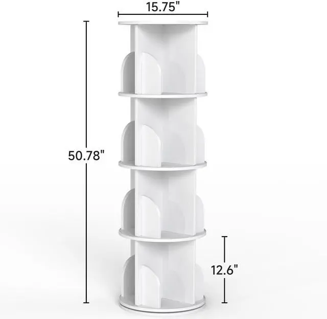 Alt view image 2 of 6 - Rotating Bookshelf, 360 Display Spinning Bookcase, Corner Bookshelf, Floor Standing Revolving Bookcase Storage Rack, Narrow Book Shelf Organizer for Small Space, Bedroom, Office (4 Tier, 50" H)