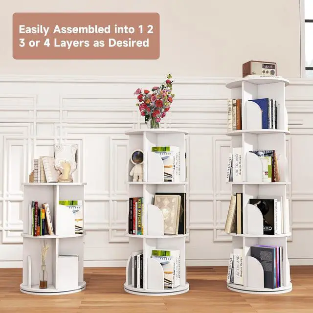 Alt view image 5 of 6 - Rotating Bookshelf, 360 Display Spinning Bookcase, Corner Bookshelf, Floor Standing Revolving Bookcase Storage Rack, Narrow Book Shelf Organizer for Small Space, Bedroom, Office (4 Tier, 50" H)
