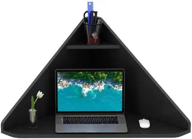 Main image of Corner Floating Desk, Wall Mounted Computer Desk with Storage Shelf, Space-Saving Writing Desk, Triangle Laptop Desk for Living Room, Study, Bedroom, Home Office & Small Spaces (Black)