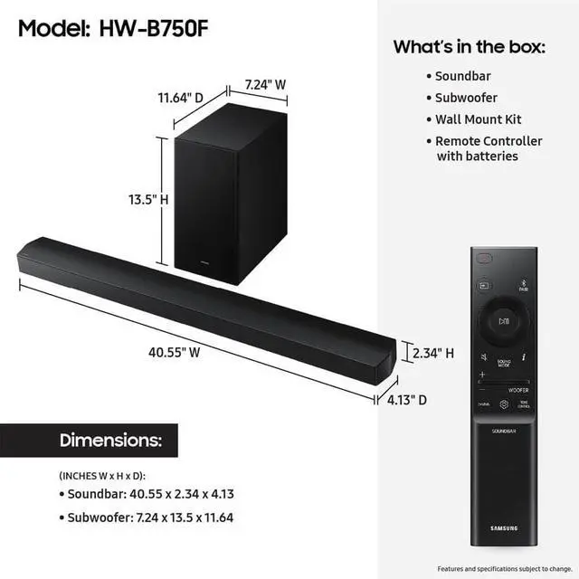 Alt view image 2 of 6 - HWB750F 5.1 Ch. B-Series Soundbar with Wireless Subwoofer