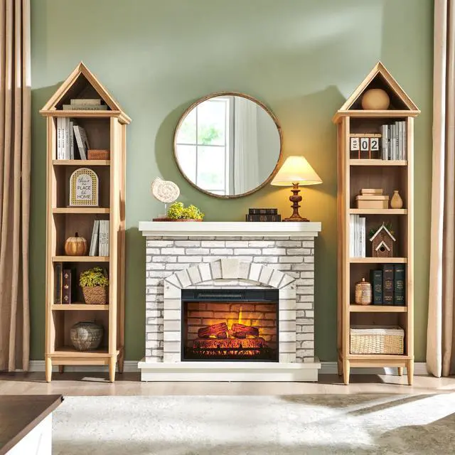 Alt view image 4 of 6 - 75.9" Tall Angled Arch Bookshelf, 5 Tiers Geometric Narrow Bookcase with Storage, Modern Triangular Top with Adjustable Shelves, Wood Cabinet w/Open Display Shelves for Living Room, Office Natural