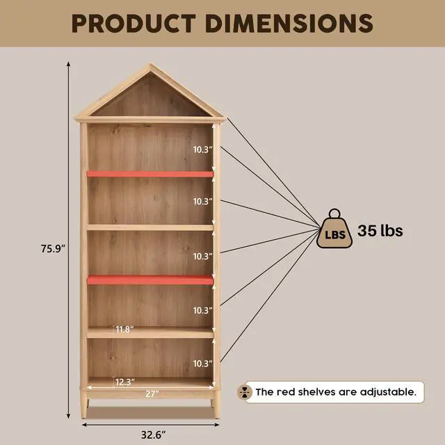 Alt view image 2 of 6 - 75.9" Tall Angled Arch Bookshelf, 5 Tiers Geometric Large Bookcase with Storage, Modern Triangular Top with Adjustable Shelves, Wood Cabinet w/Open Display Shelves for Living Room, Office Natural
