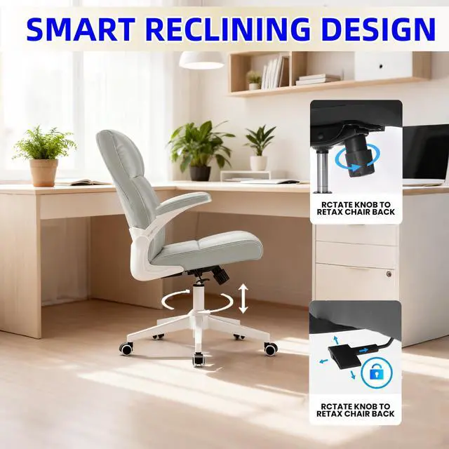 Alt view image 4 of 6 - Leather Office Chair Computer Desk Chair, 360° Swivel Rolling Wheels, Adjustable Tilt Angle 90°-135° with Lumbar Support Executive Chair for Home Office with 350 LBS Capacity(Gray)