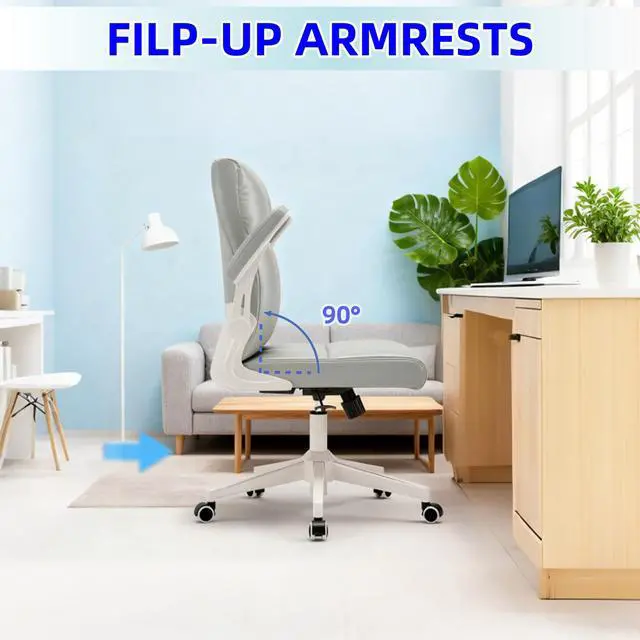 Alt view image 6 of 6 - Leather Office Chair Computer Desk Chair, 360° Swivel Rolling Wheels, Adjustable Tilt Angle 90°-135° with Lumbar Support Executive Chair for Home Office with 350 LBS Capacity(Gray)