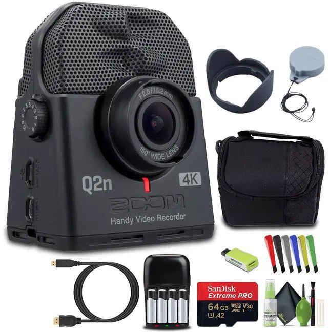 Main image of Q2n-4K Handy Video Recorder, 4K/30P UHD Video, Compact Size, Stereo Microphones, Wide Angle Lens, for Recording Music, Video, YouTube Videos, Livestreaming Bundle with Accessories