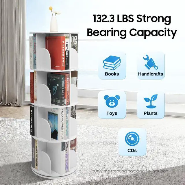 Alt view image 3 of 6 - Rotating Bookshelf Tower, 360 Display 4-Tier Floor Standing Bookcase Storage Rack for Kids & Adult, Wood Narrow Revolving Bookcase Book Shelf Organizer for Bedroom, Living Room (4 Tier)