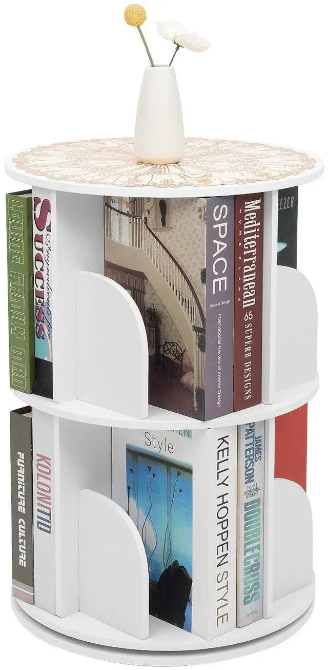 Main image of Rotating Bookshelf Tower, 360 Display 2-Tier Floor Standing Bookcase Storage Rack for Kids & Adult, Wood Narrow Revolving Bookcase Book Shelf Organizer for Bedroom, Living Room (2 Tier)