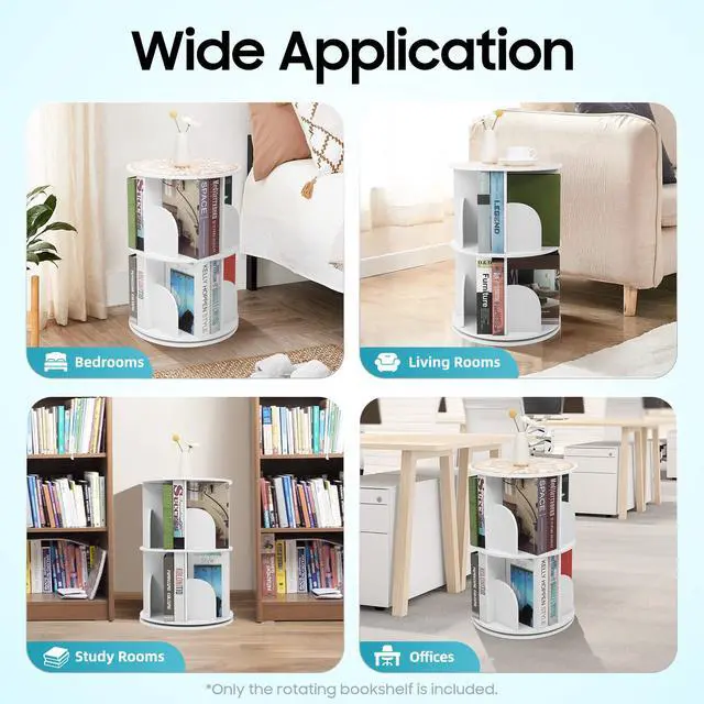 Alt view image 6 of 6 - Rotating Bookshelf Tower, 360 Display 2-Tier Floor Standing Bookcase Storage Rack for Kids & Adult, Wood Narrow Revolving Bookcase Book Shelf Organizer for Bedroom, Living Room (2 Tier)