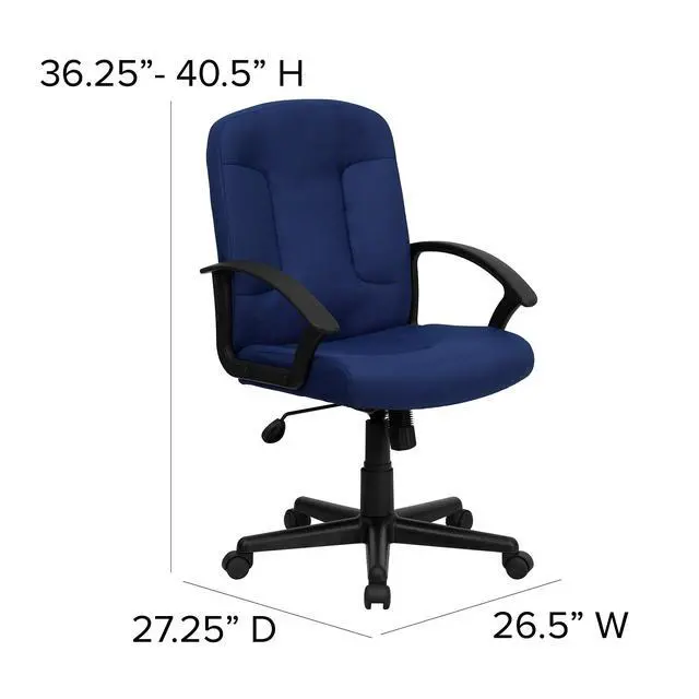 Alt view image 2 of 6 - Mid-Back Navy Fabric Executive Swivel Office Chair with Nylon Arms