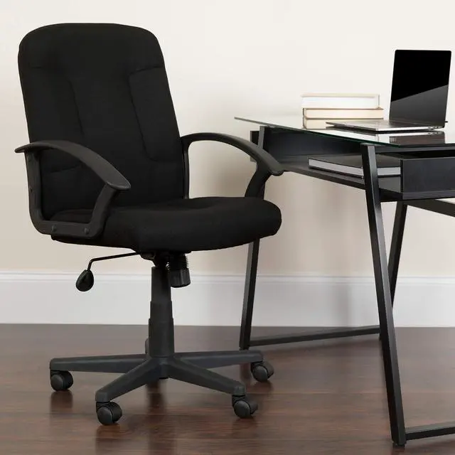 Main image of Mid-Back Black Fabric Executive Swivel Office Chair with Nylon Arms