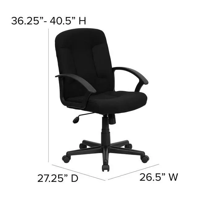 Alt view image 2 of 6 - Mid-Back Black Fabric Executive Swivel Office Chair with Nylon Arms