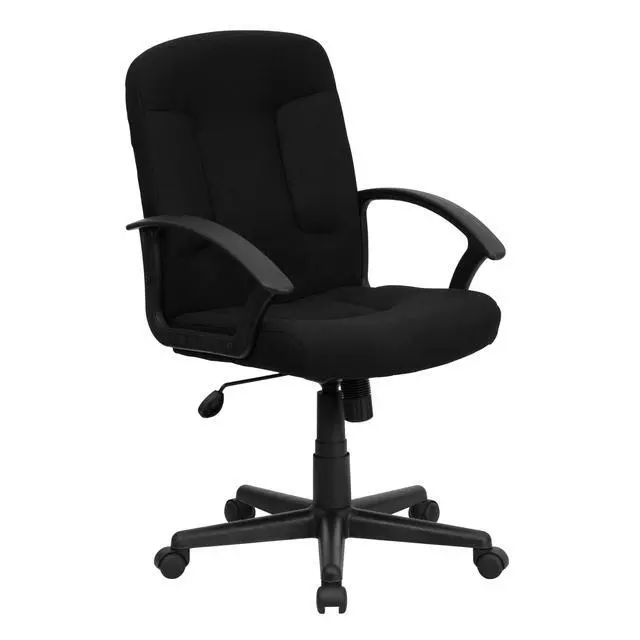Alt view image 3 of 6 - Mid-Back Black Fabric Executive Swivel Office Chair with Nylon Arms