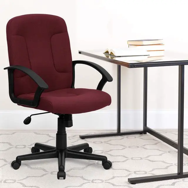 Main image of Mid-Back Burgundy Fabric Executive Swivel Office Chair with Nylon Arms