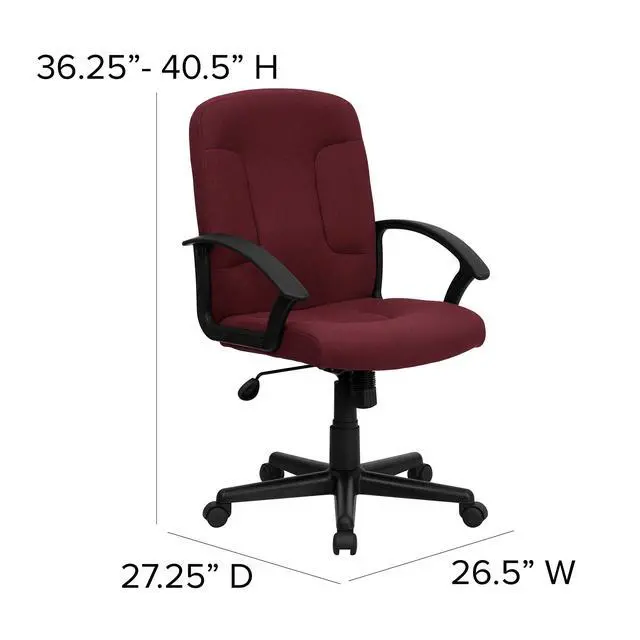 Alt view image 2 of 6 - Mid-Back Burgundy Fabric Executive Swivel Office Chair with Nylon Arms