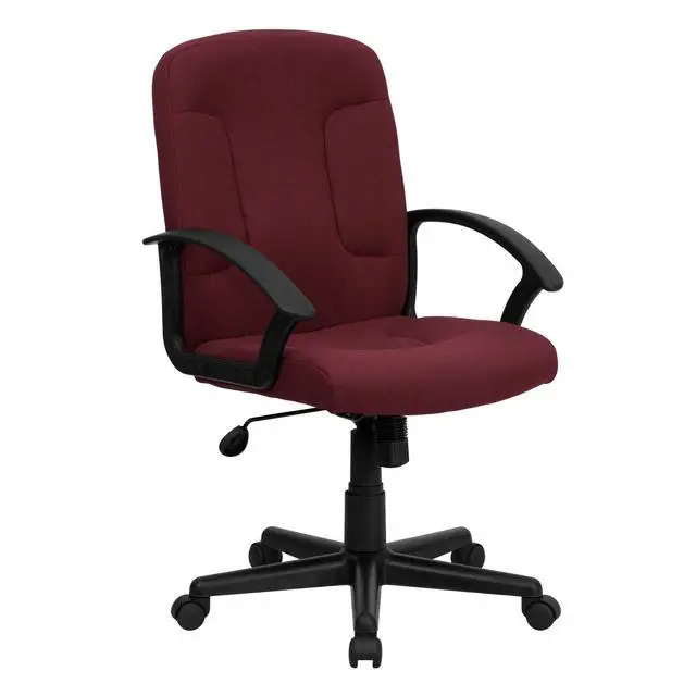 Alt view image 3 of 6 - Mid-Back Burgundy Fabric Executive Swivel Office Chair with Nylon Arms