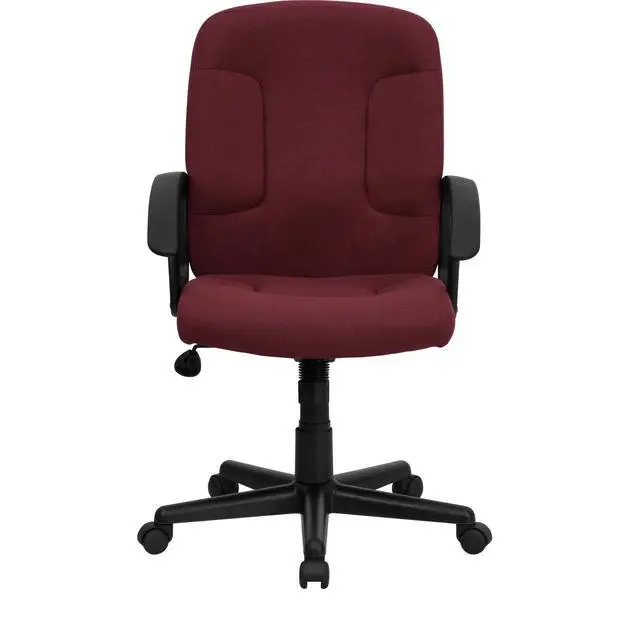 Alt view image 5 of 6 - Mid-Back Burgundy Fabric Executive Swivel Office Chair with Nylon Arms