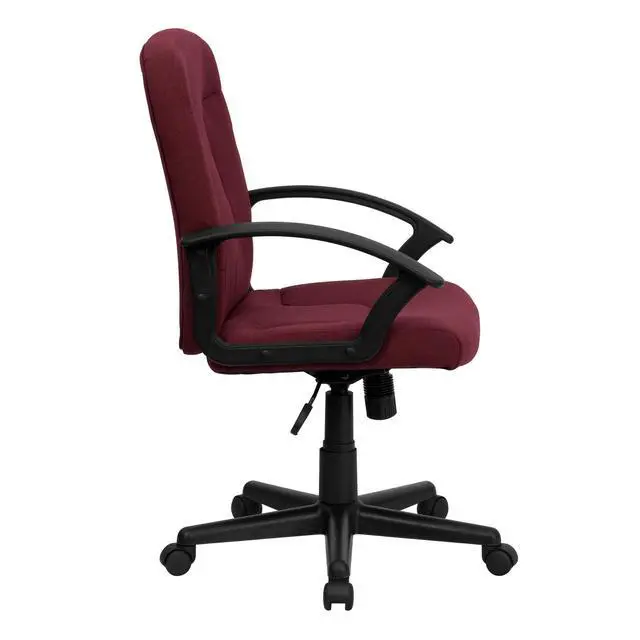 Alt view image 6 of 6 - Mid-Back Burgundy Fabric Executive Swivel Office Chair with Nylon Arms