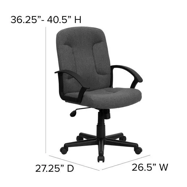 Alt view image 2 of 6 - Mid-Back Gray Fabric Executive Swivel Office Chair with Nylon Arms