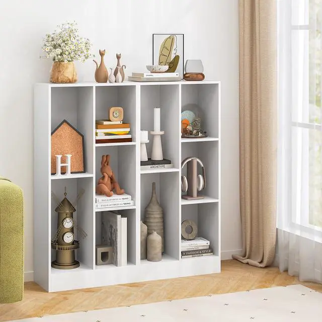Alt view image 5 of 6 - 5-Cube Bookshelf, 41H Floor Bookcase with 2 Anti-Tipping Kits, Freestanding Storage Organizer, Home Office Display Shelf for Small Spaces, Dorms (1, White)