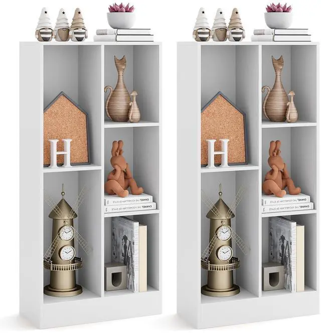Main image of 5-Cube Bookshelf, 41H Floor Bookcase with 2 Anti-Tipping Kits, Freestanding Storage Organizer, Home Office Display Shelf for Small Spaces, Dorms (2, White)