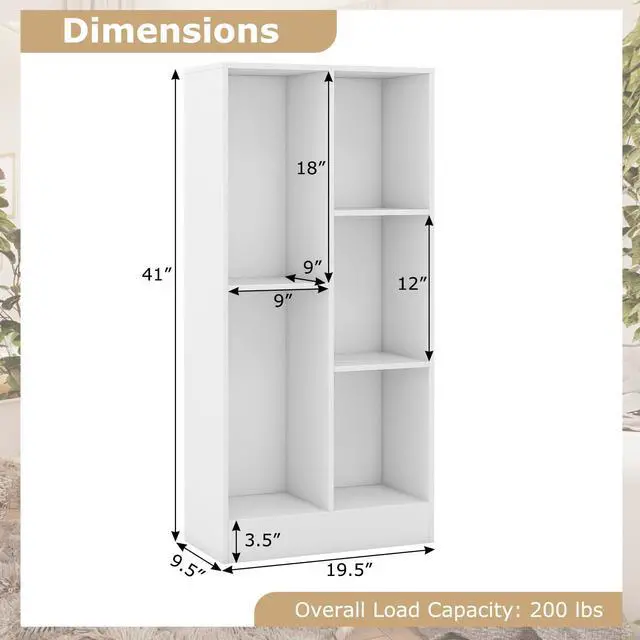 Alt view image 3 of 6 - 5-Cube Bookshelf, 41H Floor Bookcase with 2 Anti-Tipping Kits, Freestanding Storage Organizer, Home Office Display Shelf for Small Spaces, Dorms (2, White)