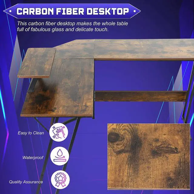 Alt view image 4 of 6 - L Shaped Gaming Desk with Monitor Riser Stand, Home Office Corner Desk for Studying, Working and Gaming, Large Desktop, Brown