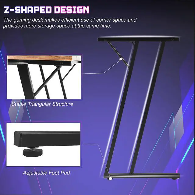 Alt view image 6 of 6 - L Shaped Gaming Desk with Monitor Riser Stand, Home Office Corner Desk for Studying, Working and Gaming, Large Desktop, Brown