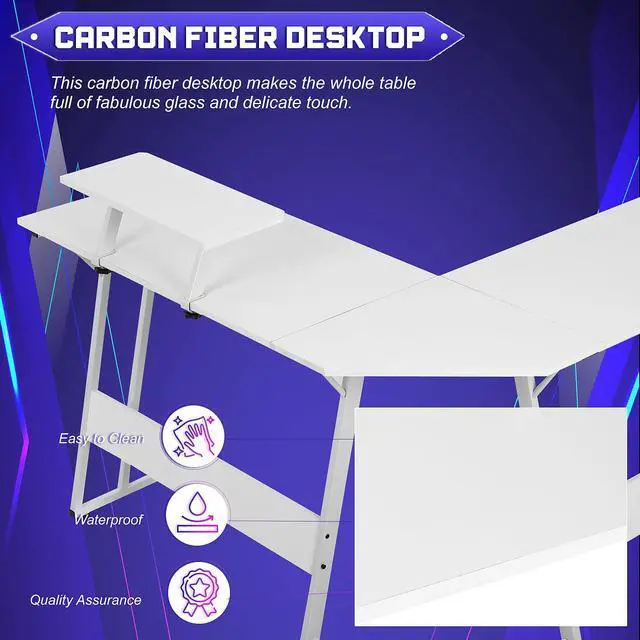 Alt view image 4 of 6 - L Shaped Gaming Desk with Monitor Riser Stand, Home Office Corner Desk for Studying, Working and Gaming, Large Desktop, White