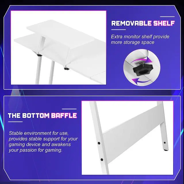 Alt view image 6 of 6 - L Shaped Gaming Desk with Monitor Riser Stand, Home Office Corner Desk for Studying, Working and Gaming, Large Desktop, White