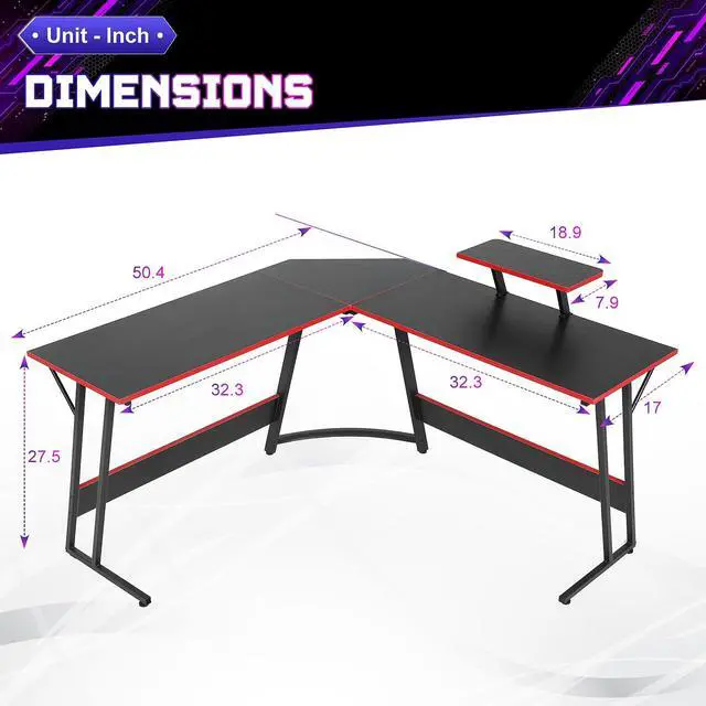 Alt view image 2 of 6 - L Shaped Gaming Desk with Monitor Riser Stand, Home Office Corner Desk for Studying, Working, Large Desktop, Black
