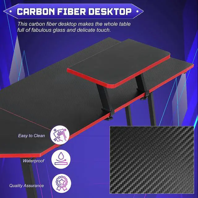 Alt view image 3 of 6 - L Shaped Gaming Desk with Monitor Riser Stand, Home Office Corner Desk for Studying, Working, Large Desktop, Black