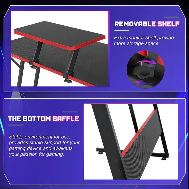 Alt view image 4 of 6 - L Shaped Gaming Desk with Monitor Riser Stand, Home Office Corner Desk for Studying, Working, Large Desktop, Black