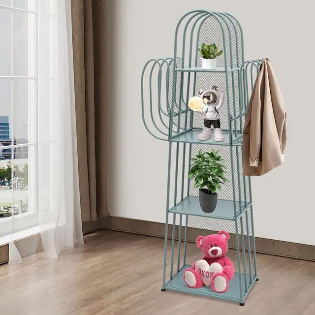 Alt view image 2 of 6 - Cactus Bookshelf, 4 Tier Freestanding Cactus Shape Metal Hollow-out Bookshelfs, Creative Book Storage Shelf Organizer for Small Space Green Cactus Bookcase for Home Living Room Bedroom (Green)