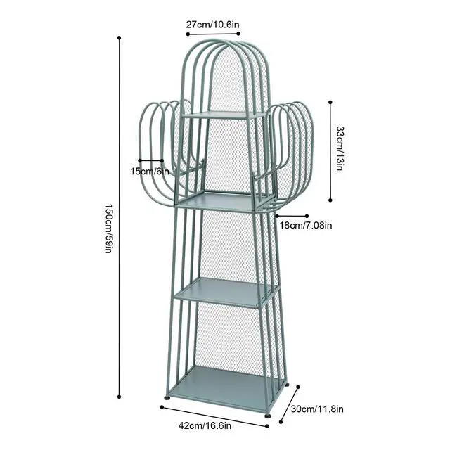 Alt view image 3 of 6 - Cactus Bookshelf, 4 Tier Freestanding Cactus Shape Metal Hollow-out Bookshelfs, Creative Book Storage Shelf Organizer for Small Space Green Cactus Bookcase for Home Living Room Bedroom (Green)