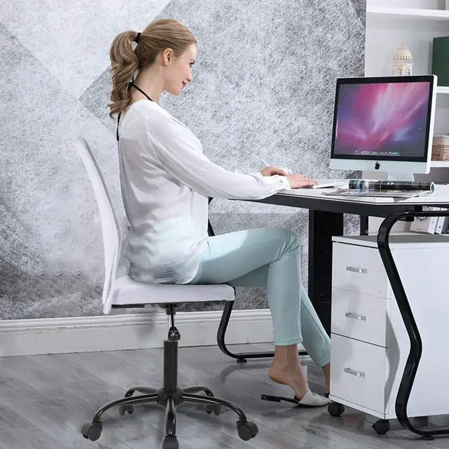 Alt view image 2 of 6 - Office Chair, Mid Back Armless Ergonomic Adjustable Rolling Swivel Back Support Executive Desk Chair, Computer Mesh Chair Modern Task Chair with Wheels for Home and Office- White