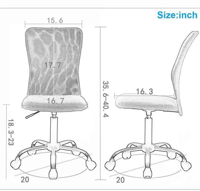 Alt view image 3 of 6 - Office Chair, Mid Back Armless Ergonomic Adjustable Rolling Swivel Back Support Executive Desk Chair, Computer Mesh Chair Modern Task Chair with Wheels for Home and Office- White
