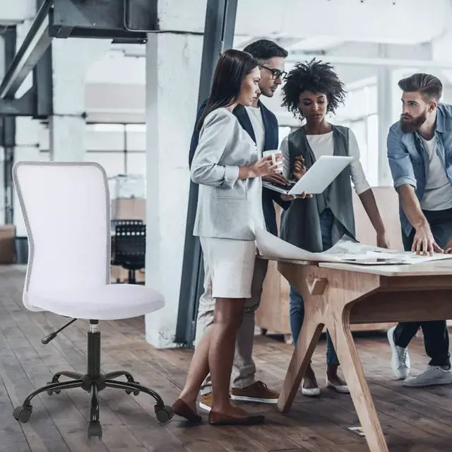 Alt view image 5 of 6 - Office Chair, Mid Back Armless Ergonomic Adjustable Rolling Swivel Back Support Executive Desk Chair, Computer Mesh Chair Modern Task Chair with Wheels for Home and Office- White