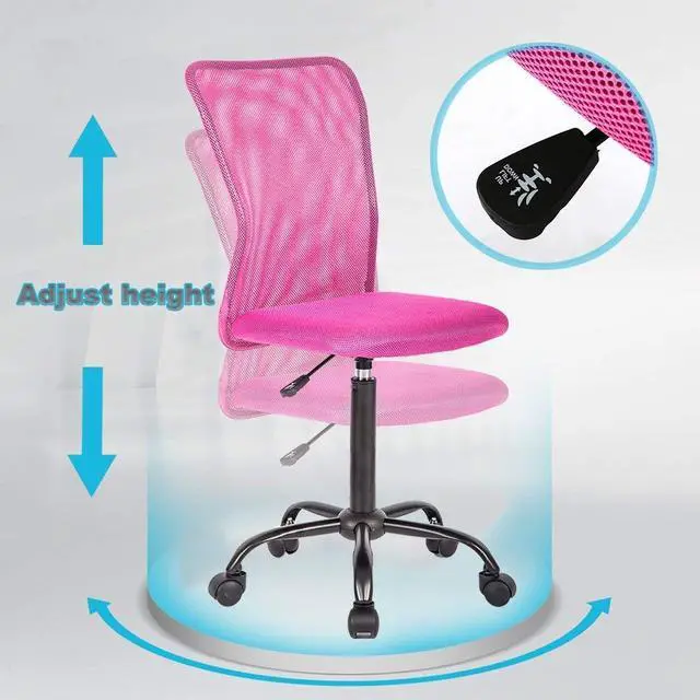 Alt view image 6 of 6 - Small Office Chair for Girls Short Women Comfortable Desk Chair with Wheels Mid Back Adjustable Task Chair, Mesh Computer Chair with Lumbar Support for Small Space- Pink