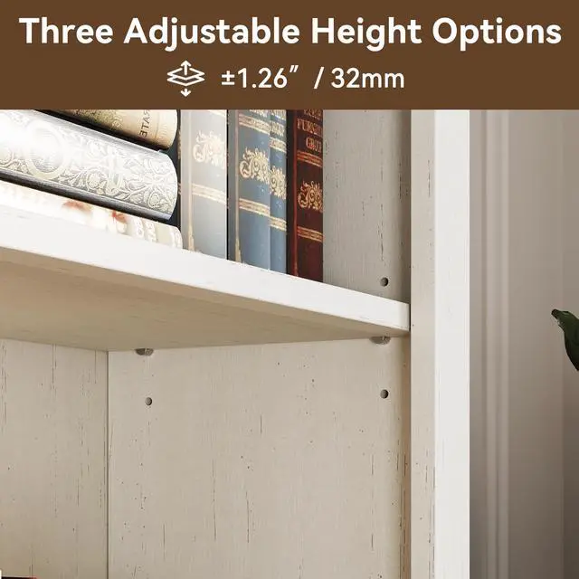 Alt view image 4 of 5 - 72in Tall Bookshelf 5 Tier Bookcase with Barn Doors and Adjustable Shelves, Farmhouse Book Shelf with Storage Cabinet, Wood Freestanding Display Bookshelves for Bedroom, Living Room