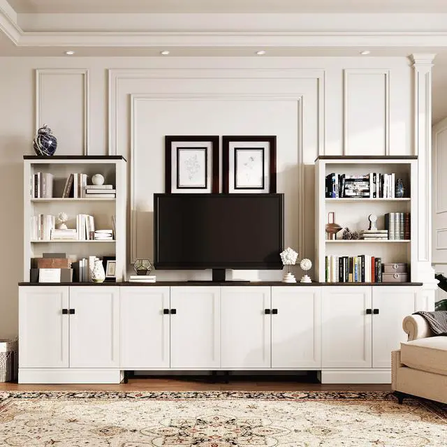 Alt view image 5 of 5 - 72in Tall Bookshelf 5 Tier Bookcase with Barn Doors and Adjustable Shelves, Farmhouse Book Shelf with Storage Cabinet, Wood Freestanding Display Bookshelves for Bedroom, Living Room