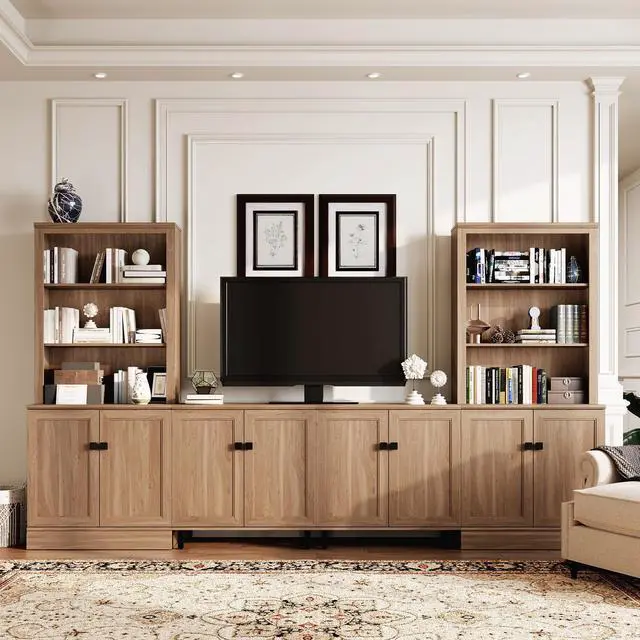 Alt view image 5 of 5 - Farmhouse Bookcase with Doors, 72" Tall 5Tier Bookshelf with Adjustable Shelves & Storage Cabinet, Display Bookshelves for Living Room, Study, Home Office.Oak