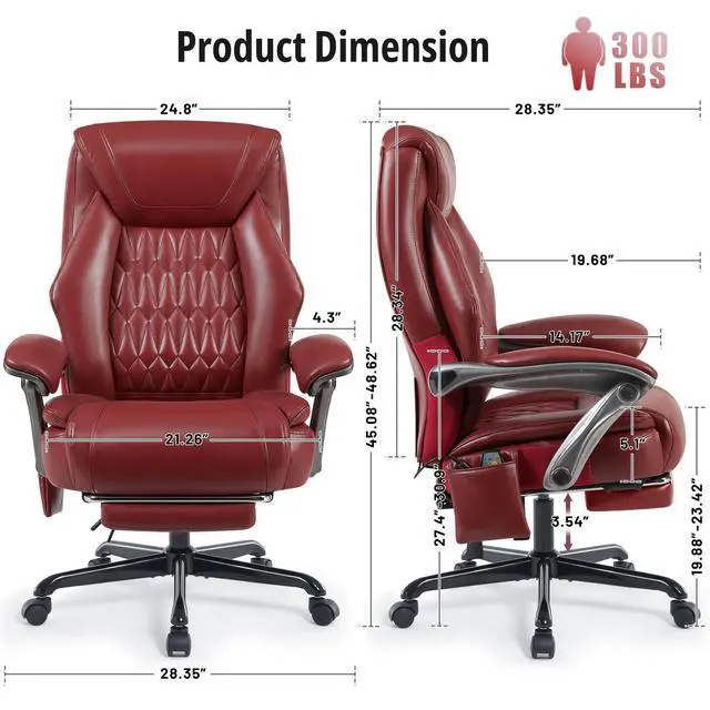 Alt view image 2 of 6 - Massage Office Chair with Heat & Footrest, Ergonomic Reclining Executive Desk Chairs with 6-Point Vibration, PU Leather Computer Chair for Home Office or Gaming