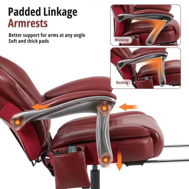 Alt view image 5 of 6 - Massage Office Chair with Heat & Footrest, Ergonomic Reclining Executive Desk Chairs with 6-Point Vibration, PU Leather Computer Chair for Home Office or Gaming